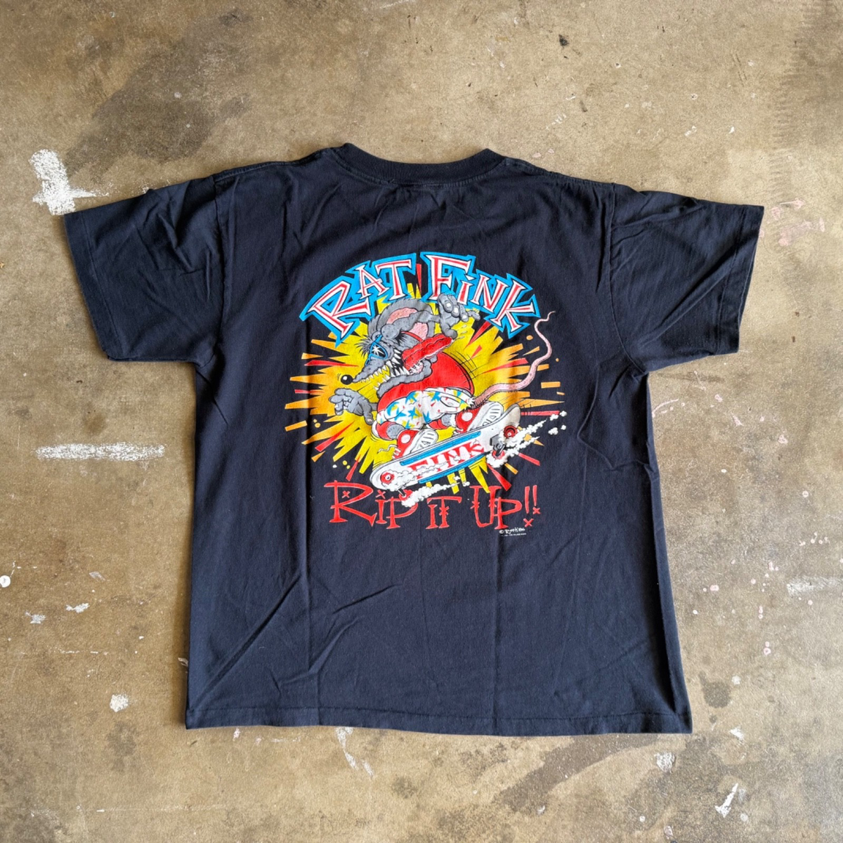 1986 VINTAGE 80s ED ROTH RAT FINK CARTOON T-SHIRT SZ L