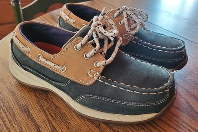 Rockport Works Protective Toe Boat Shoes Blue/Tan Womens Size US 6W