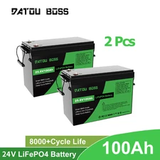 2 * 24V 100Ah LiFePO4 Lithium Battery BMS Solar System Boat RV 8000+ Deep Cycle