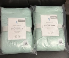 POTTERY BARN KIDS QUILTED SHAM ~ AUDREY ~ MINT / AQUA GREEN SET OF 2 NEW IN PKGS
