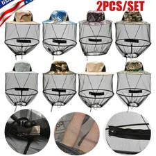 Mosquito Head Net Hat with Hidden Mesh Protect Bugs Bees for Hiking Fishing 2PC