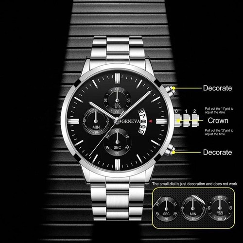 Fashion Men Stainless Steel Watch Luxury Calendar Quartz Wrist Watch Business Wa - Picture 16 of 26