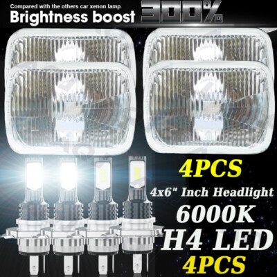 4PCS 4x6'' inch 6000K LED Headlights Hi/Lo  Beam Bulb For Ford Mustang 1979-1986