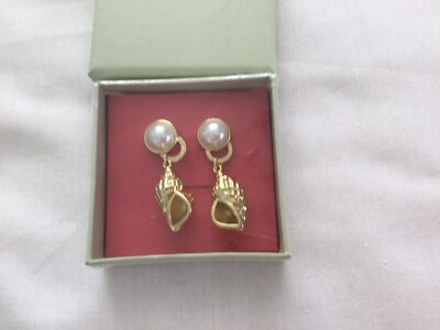 Ted Baker Faux Pearl & Shell Drop Earrings Gold Tone NEW IN BOX