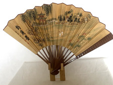 Chinese Hand Painted Scenic Bamboo  Paper Foldable Fan Artist Signed  Stamped.