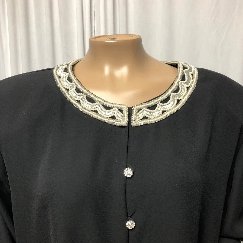 David Rose Two Piece Skirt Dress Vintage Womens Size 18W Black Beaded Neckline - Image 2 of 4