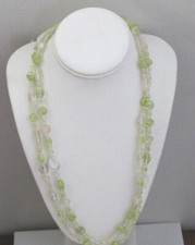 Vintage Long Flapper Length Lime Green  Art Clear Glass Bead Strand Necklace