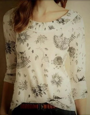 107. Anthropologie Postmark Women's Creature Comfort Wildlife Tee Top XS NEw