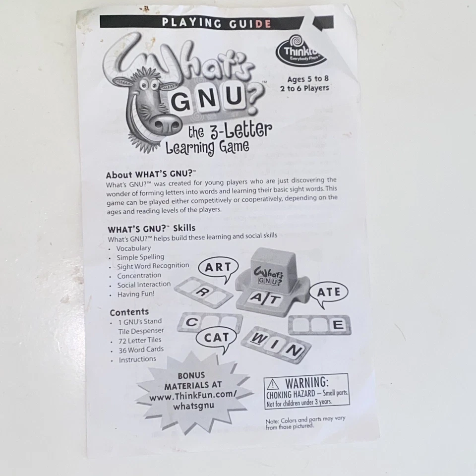 2004 ThinkFun What's Gnu The 3 Letter Learning Game Ages 5-8 - Image 4 of 4
