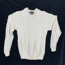 Carraig Donn Fishermans Sweater L Wool Ireland Cable Knit Pullover Excellent