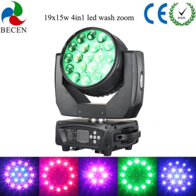 BECEN 1pcs DMX512 19x15w RGBW 4in1 Led Wash Zoom Moving Head Light Show Lights 