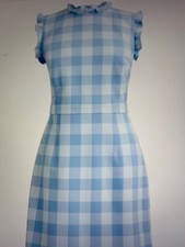 J CREW Ruffle-trim Sheath dress in Gingham stretch crepe size 8 NWT Blue $268