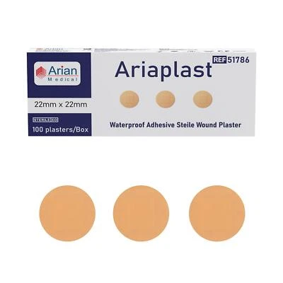 ARIAN MEDICAL AriaPlast Sterile SPOT First Aid Wound Plasters- 22mm x 22mm Pack of 100's
