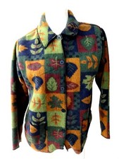 Classic Elements Womens Fall Colors Leaf Print Polyester Fleece Jacket Size Ps