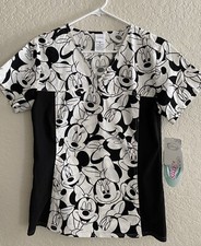 Disney Minnie Mouse Black White Scrub Top S Tooniforms Cherokee NWT