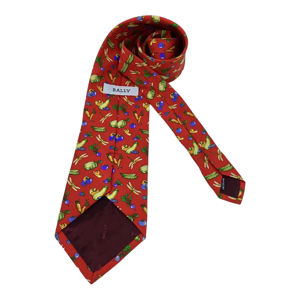 Галстук шелковый с принтом овощей и насекомых BALLY сделано в Швейцарии W: 3,75 дюйма отличное состояние - Изображение 2 из 4