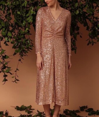 NWT Maggy London Women's Rose Gold Sequin V-Neck Midi Dress with Shirring  Sz 14 | eBay