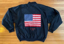 Mens VTG Nylon Georges Marciano Guess Bomber Jacket USA Flag SZ L 90s EUC