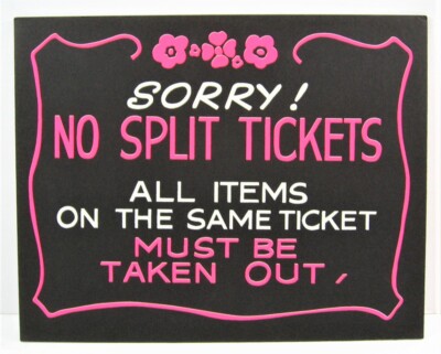 Vintage No Split Tickets / Country Store Cardboard 11x14 Window Sign Old Stock