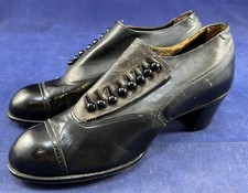 Edwardian Unworn The Empress Shoes Black Leather Low Side Button Bump Toe VTG