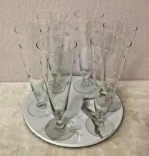 Vintage Hazel Arts Etched Coin/Polka Dot Pilsner Glasses Set Of 6 - Fast Ship