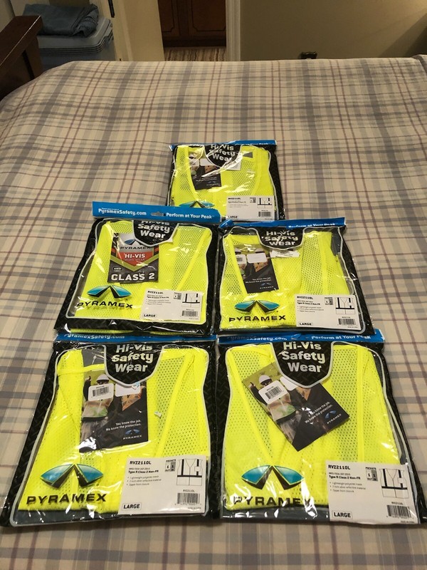 5 PACKS OF PYRAMEX HI-VIS SAFETY WEAR VEST-LARGE-RVZ2110L-NEW IN SEALED PACKAGE 