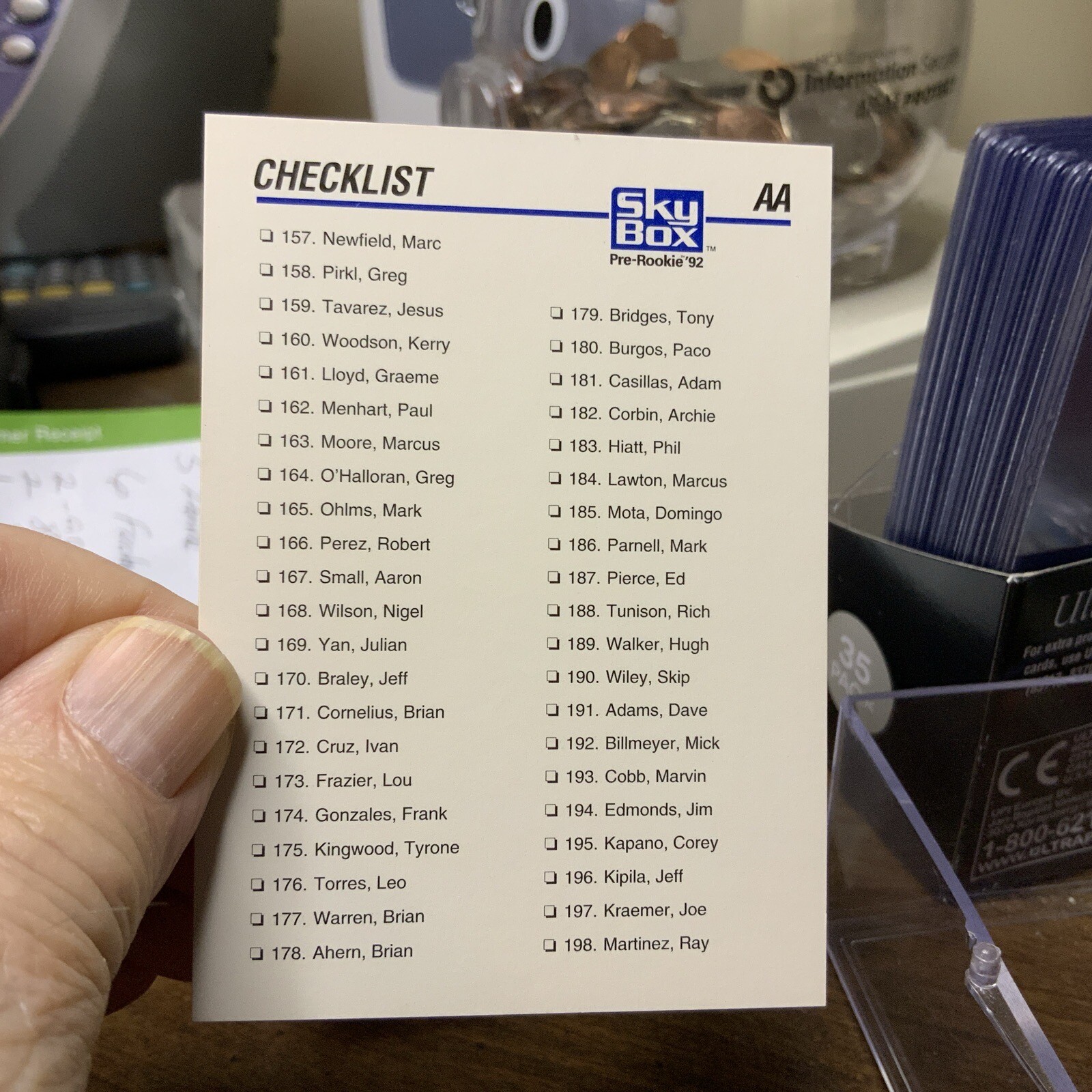 1992 SkyBox AA #309 Checklist Numeric 3