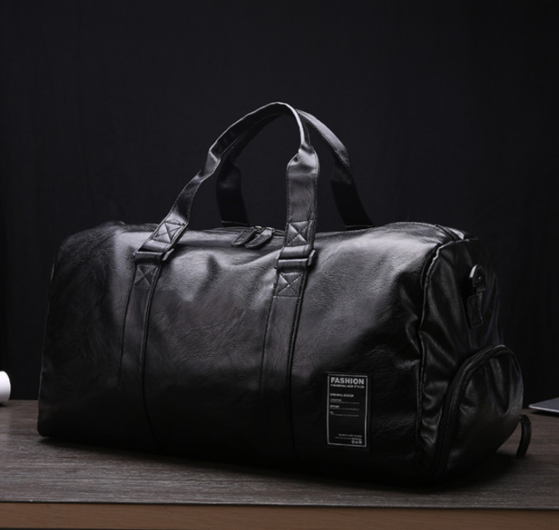 Nuevo Para hombres Negro Grande Cuero PU Viaje Gimnasio Bolso de Viaje Fin de Semana Noche Bolso de Lona