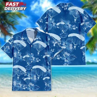 Skydiving Hawaiian Shirt Mens Tropical Aloha Beach Casual Top