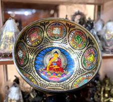 10 inch Premium Buddha Carving , Thanka Art Singing Bowl - Sound Healing, Chakra