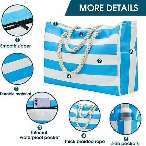 Extra Large Beach Waterproof Bags Tote Bag with Zip for Travel Swim for Women - Picture 5 of 26