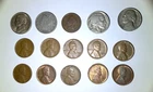 Indian Cent, Buffalo, V-Nickel, Jeffersons, Wheat Cents Lot of 15 Coins.