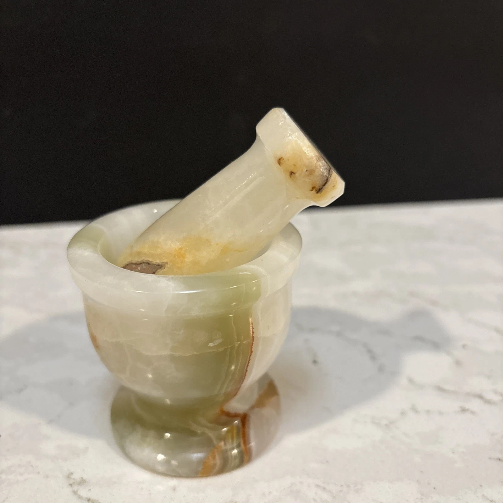 Green Onyx Mortar & Pestle Hand Carved Stone Marble Pakistan Apothecary