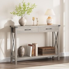 Tavolino sottile consolle con 2 cassetti e ripiani, 110 x 30 x 80 cm