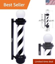 Sturdy 35'' Black and White LED Barber Pole Light - Touch Control Included