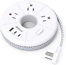 Flat Extension Cord with USB-C Power Strip, 5FT Travel Charging Station