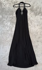 Black Halter Maxi Dress Embellished Neckline Crystal Beaded Formal Evening Gown
