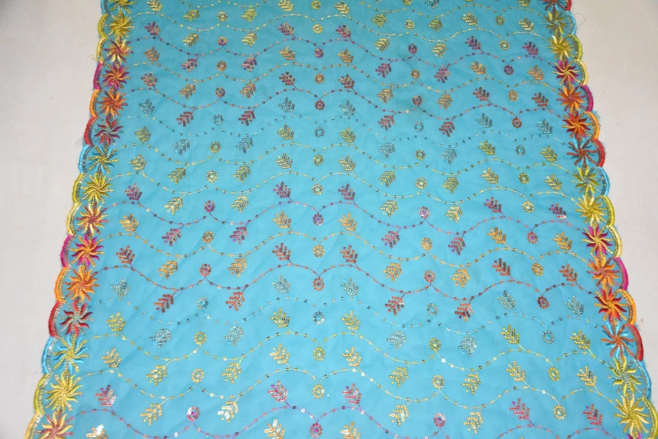 Lote Mixto De Colección De 10 Bufanda India Bordada Boda Azul Dupatta Estola Velo Foto 4 de 4