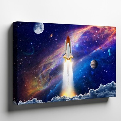 Majestic Space Shuttle Launches Through A Vibrant Cosmic Wall Art Canvas Print