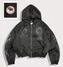 New Men Women Diamond Rhinestones Fashion Black Zip Hoodie High Quality