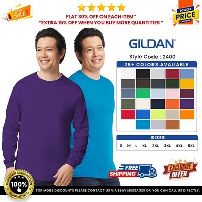 Gildan G240 Men's Ultra Preshrunk Cotton Crew Neck Long Sleeve Tee Top T-Shirt