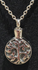 Vtg. URN TREE OF LIFE ASHES Pendant On 22" Silver Chain Necklace
