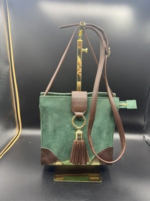 TALBOTS KELSEY TASSEL EMERALD GREEN/BROWN ITALIAN LEATHER CROSSBODY BAG  CLEAN! 