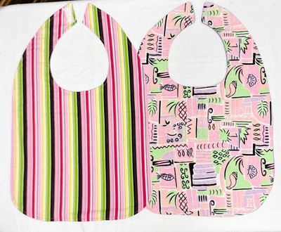 Adult Bibs 2 Pack Special Needs Elderly Handmade Reversible Pink Stripe NEW