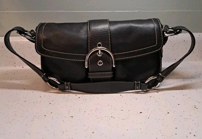 Vintage Coach Soho Black Leather Shoulder Bag Contrast Stitch Y2K Baguette 3653