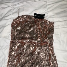 Fashion Nova Rose Gold Sequin Strapless Lined Mesh Maxi Dress Zip Size L