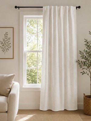Quince Texture True Blackout Curtain 1  Panel White 48x84 Textured Cotton Lined
