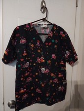 UA Scrubs Thanksgiving Scrubs Top Shirt XS Owl Turkey Pilgrim Fall