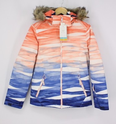 ROXY MÄDCHEN KINDER JET SCHNEE SKI JACKE 16 JAHRE MID DENIM PRINT UVP £162 AD