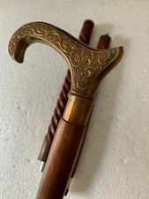 Antique DERBY design OLD BRASS Handle Style Wooden Walking Stick Cane Solid gift
